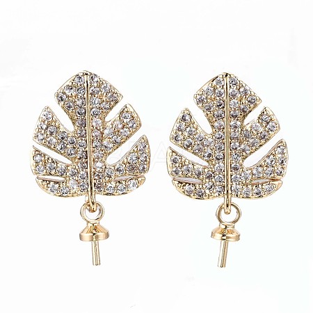 Brass Micro Pave Clear Cubic Zirconia Stud Earring Findings KK-Q764-033-1