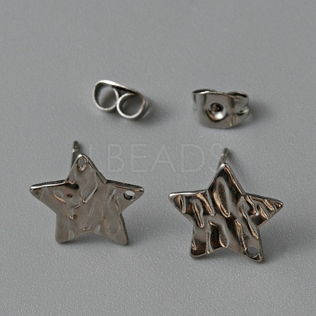 304 Stainless Steel Textured Geometry Stud Earrings Findings with Hole STAS-WH0027-54A-1