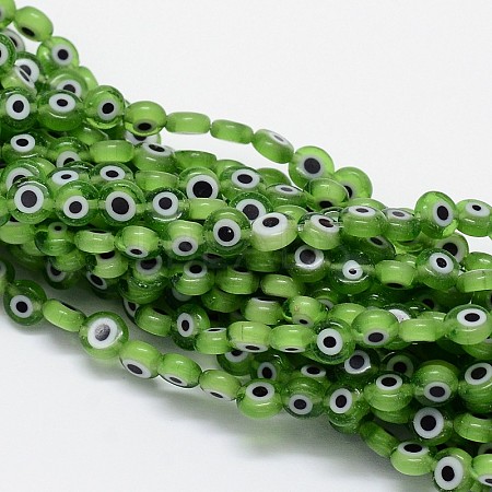 Handmade Evil Eye Lampwork Flat Round Bead Strands LAMP-L058-12mm-02-1