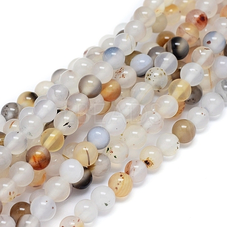 Natural Dendritic Agate Beads Strands G-D0005-18-6mm-1