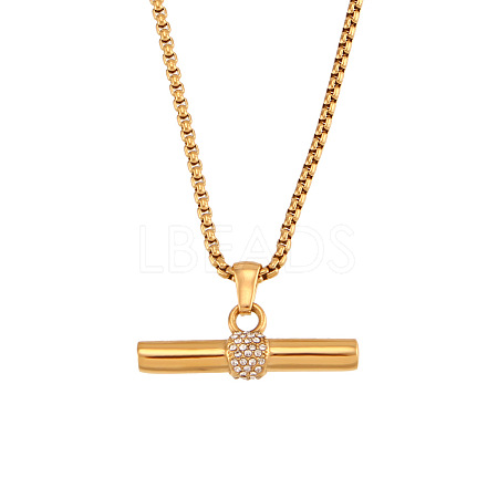 304 Stainless Steel Rhinestone T Bar Pendant Necklaces for Women WGEAECE-02-1