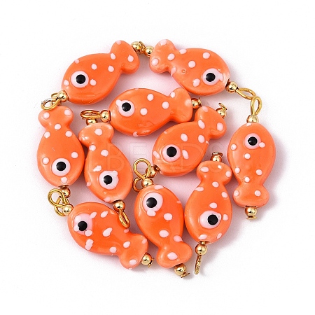 10Pcs Hand Painted Polka Dot Fish Porcelain Pendants PALLOY-YW00115-09-1