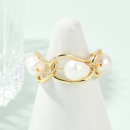 Brass Pearls Open Cuff Rings for Women KK-D301-04G-1