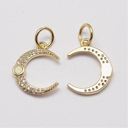 Brass Cubic Zirconia Charms ZIRC-P036-20-G01-RS-1