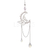 Natural Rose Quartz Chips & Brass Moon & 304 Stainless Steel Butterfly Suncatcher HJEW-TA00449-03-1