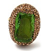 Olive Glass Rectangle Adjustable Ring with Rhinestone RJEW-D005-09G-2