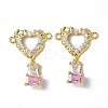 Brass Pave Clear & Pink Cubic Zirconia Connector Charms KK-P223-40G-2