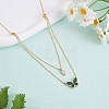 Natural Malachite Butterfly & Cubic Zirconia Oval Pendant Double Layered Necklace JN1057A-2
