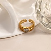 304 Stainless Steel Cubic Zirconia Cuff Open Ring for Women CU-CBACD1D-01G-02-1