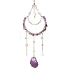 Moon Iron & Natural Amethyst Chip Pendant Decorations AJEW-Q143-09-2