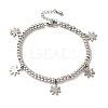 304 Stainless Steel Snowflake Charm Bracelet with 201 Stainless Steel Round Beads for Women BJEW-B057-19P-1