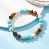 Natural Tiger Eye & Synthetic Turquoise Round Beads Stretch Bracelets for Women BJEW-TA00698-1