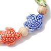 Beach Tortoise Handmade Procelain & Wood Round Beaded Stretch Bracelets BJEW-JB10299-01-4