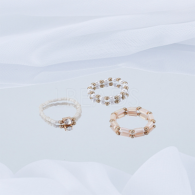 3Pcs Acrylic & Plastic Pearl Finger Rings Set RJEW-LP0003-59B-1