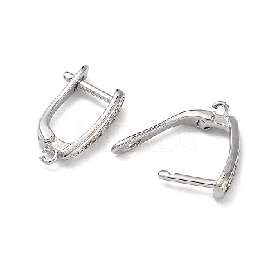 Brass Micro Pave Clear Cubic Zirconia Hoop Earring Findings KK-H256-06P-1