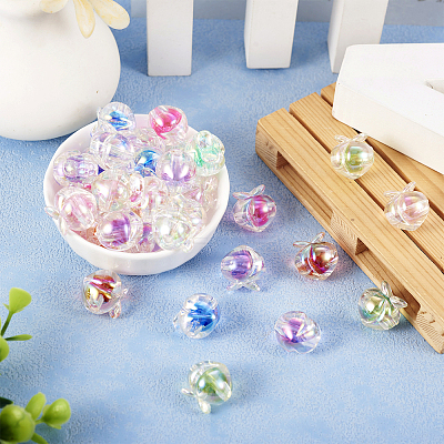 64Pcs 8 Colors UV Plating Rainbow Iridescent Acrylic Beads OACR-TA0001-20-1