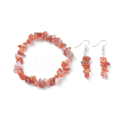 Natural Red Agate Chips Beaded Jewelry Set X-SJEW-JS01232-04-1