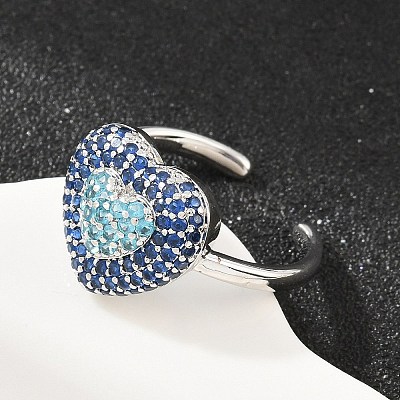 Heart Brass Micro Pave Cubic Zirconia Cuff Open Rings for Women CU-CBA0A21-01P-1