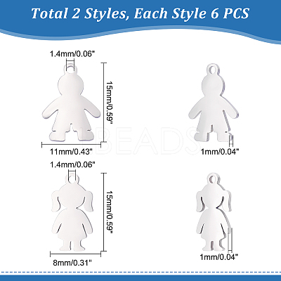 16Pcs 2 Styles 201 Stainless Steel Pendants STAS-UN0033-76-1