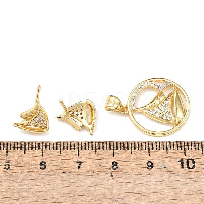 Brass Micro Pave Cubic Zirconia Pendant & Stud Earrings Sets for Women SJEW-F227-01B-G-1