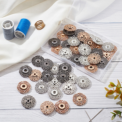 24Pcs 3 Colors Alloy & Brass Snap Buttons FIND-NB0003-65-1