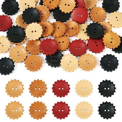 60Pcs 5 Styles Spray Painted Natural Wood Buttons WOOD-TA0002-91-1