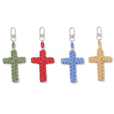 4Pcs Cross Cotton Threads Pendants Decorations HJEW-TA00398-1