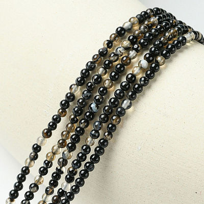 Natural Black Agate Bead Strands G-A130-2mm-K01-1