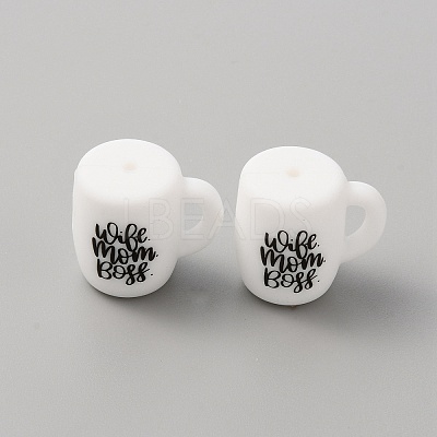 Cup with Word Pattern Silicone Beads LS-SIL-WH0006-18H-1
