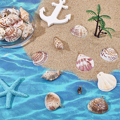 96Pcs 8 Styles Shell Pendants PALLOY-WR00034-1