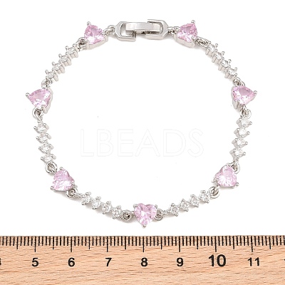 Brass Pave Cubic Zirconia Heart Link Chain Bracelets for Women KK-CBA68DA-10P-02-1