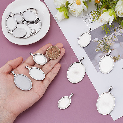 8Pcs 4 Styles Stainless Steel Pendant Cabochon Settings STAS-NB0002-03-1