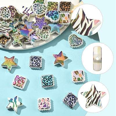 30Pcs Rainbow Iridescent Printed Opaque Acrylic Beads OACR-FS0002-58B-01-1