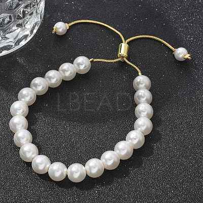 Shell Pearl Beaded Slider Bracelet with Brass Snake Chain BJEW-B066-01B-02-1