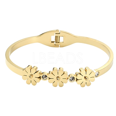1Pc Adjustable Flower Vacuum Plating 304 Stainless Steel Bangles for Women BJEW-YW0001-16-1