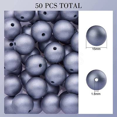 50Pcs Silicone Beads Round Rubber Beads 15MM Loose Spacer Beads for DIY Supplies Jewelry Keychain Making JX474A-1