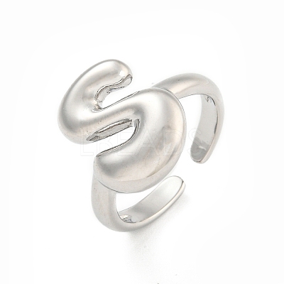 Brass Letter Open Cuff Rings for Women RJEW-G313-01S-P-1