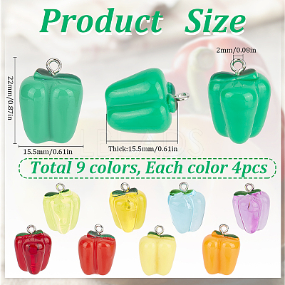 36Pcs 9 Colors Resin Imitation Vegetable Pendants RESI-SC0003-13-1