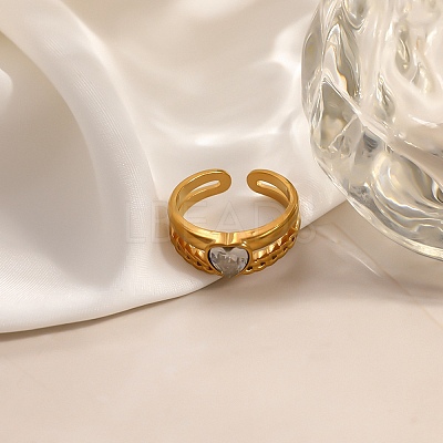 304 Stainless Steel Cubic Zirconia Cuff Open Ring for Women CU-CBACD1D-01G-02-1