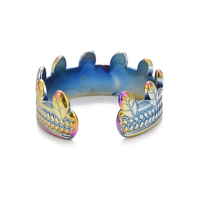 Ion Plating(IP) Rainbow Color 304 Stainless Steel Leaf Open Cuff Ring for Women RJEW-C025-03M-1