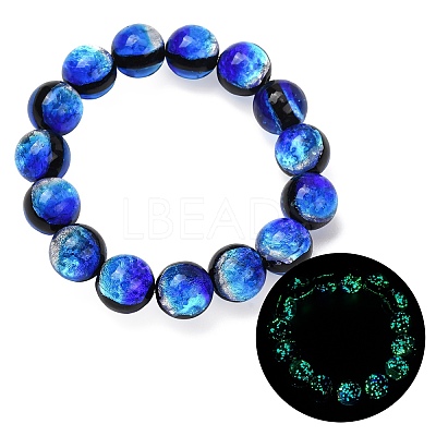 14MM Luminous Handmade Foil Glass Round Beaded Stretch Bracelets LA-CBA41F9-01B-1