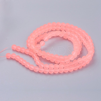 Baking Paint Light Salmon Frosted Round Transparent Glass Bead Strands X-GLAA-S031-6mm-28-1