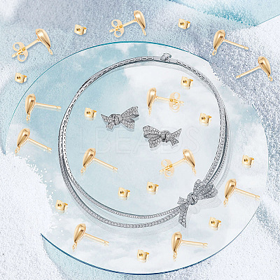 100Pcs Brass Teardrop Stud Earring Findings DIY-GO0001-15-1