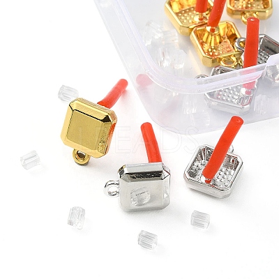 8Pcs 2 Color Rack Plating Alloy Square Stud Earring Findings FIND-YW0003-80-1