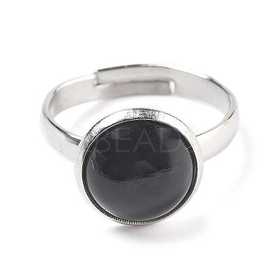 Half Round Natural Black Agate Finger Rings RJEW-M062-01P-30-1