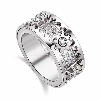 Gear Brass Micro Pave Clear Cubic Zirconia Rotatable Finger Rings FS-WGBD3BF-19-1