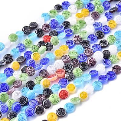 Flat Round Handmade Millefiori Glass Beads LK-R004-51-1