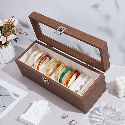 Black Walnut Wood Bracelet Organizer Display Cases with Velvet Inside and Visible Window Lid BDIS-WH0011-05-1