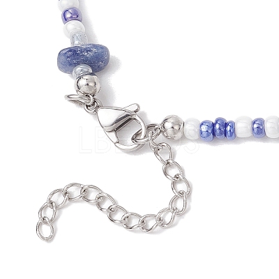 Natural Blue Aventurine(Dyed & Heated) Chip & Resin Evil Eye & Glass Seed Beaded Necklaces NJEW-JN05294-1
