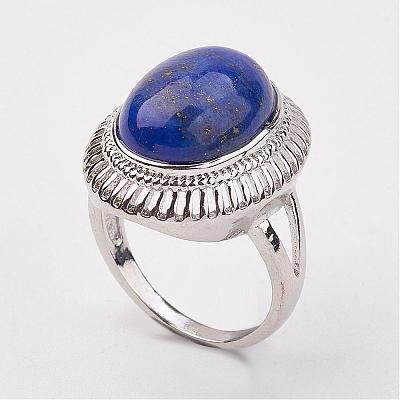 Natural Lapis Lazuli Finger Rings RJEW-P122-18-1